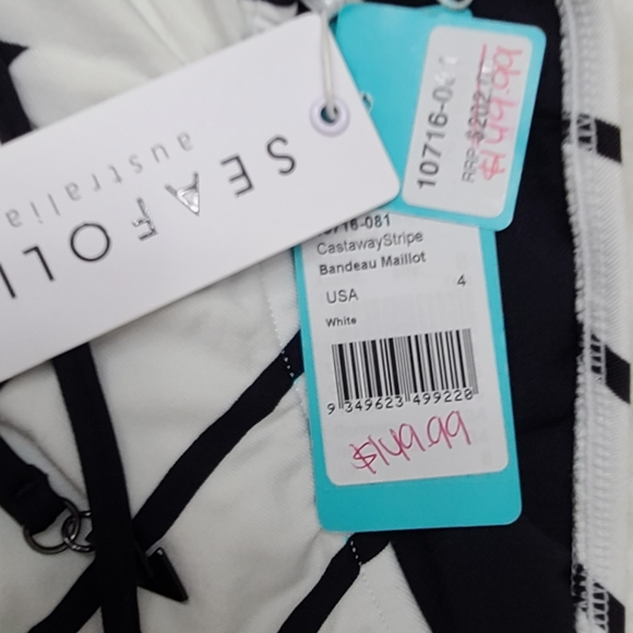 NWT Seafolly Castaway Stipe Bandeau Maillot USA 4 - Picture 8 of 10